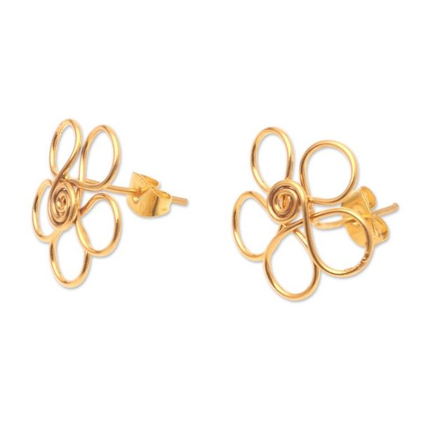 Alternate image for Gold-Plated Button Earrings with Floral Motif Cheerful Flower