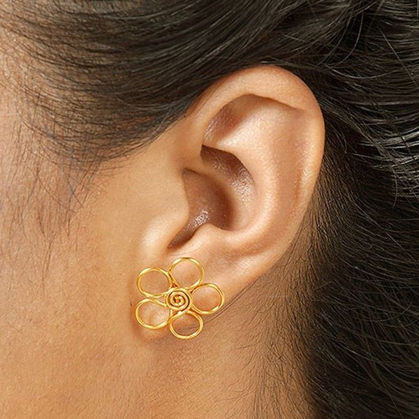 Alternate image for Gold-Plated Button Earrings with Floral Motif Cheerful Flower