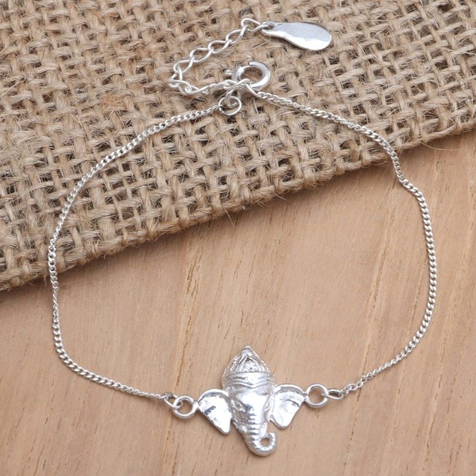 Hindu Themed Sterling Silver Pendant Bracelet 'Ganesha's Wisdom'