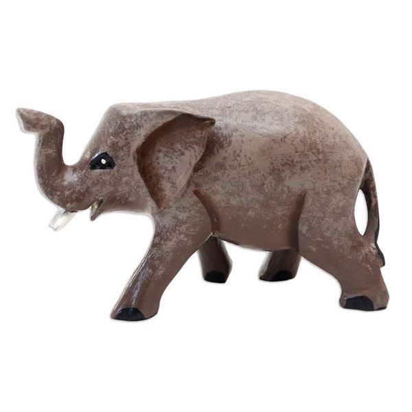 Alternate image for Indonesian Hand-carved Hand-painted Elephant Wood Figurine Smart Elephant