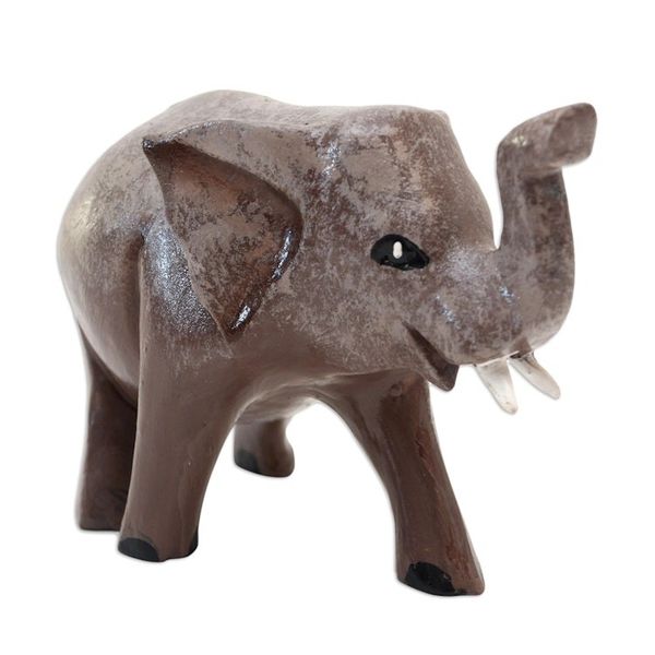 Alternate image for Indonesian Hand-carved Hand-painted Elephant Wood Figurine Smart Elephant