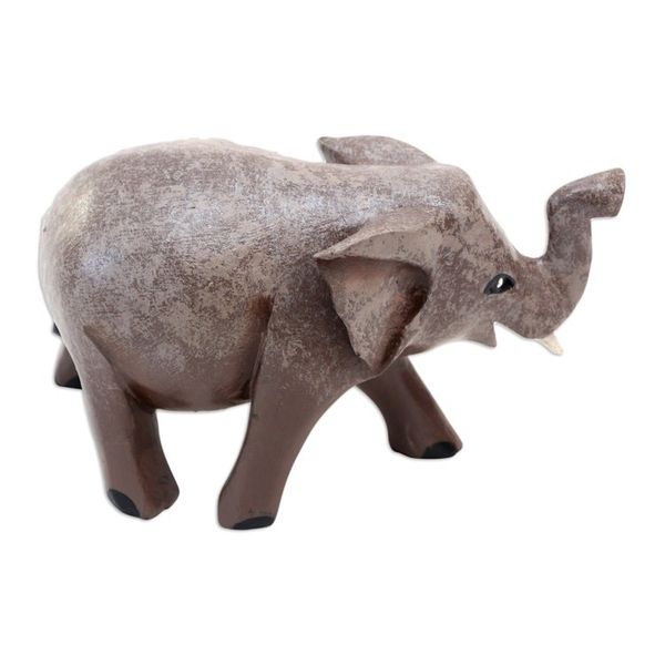 Alternate image for Indonesian Hand-carved Hand-painted Elephant Wood Figurine Smart Elephant