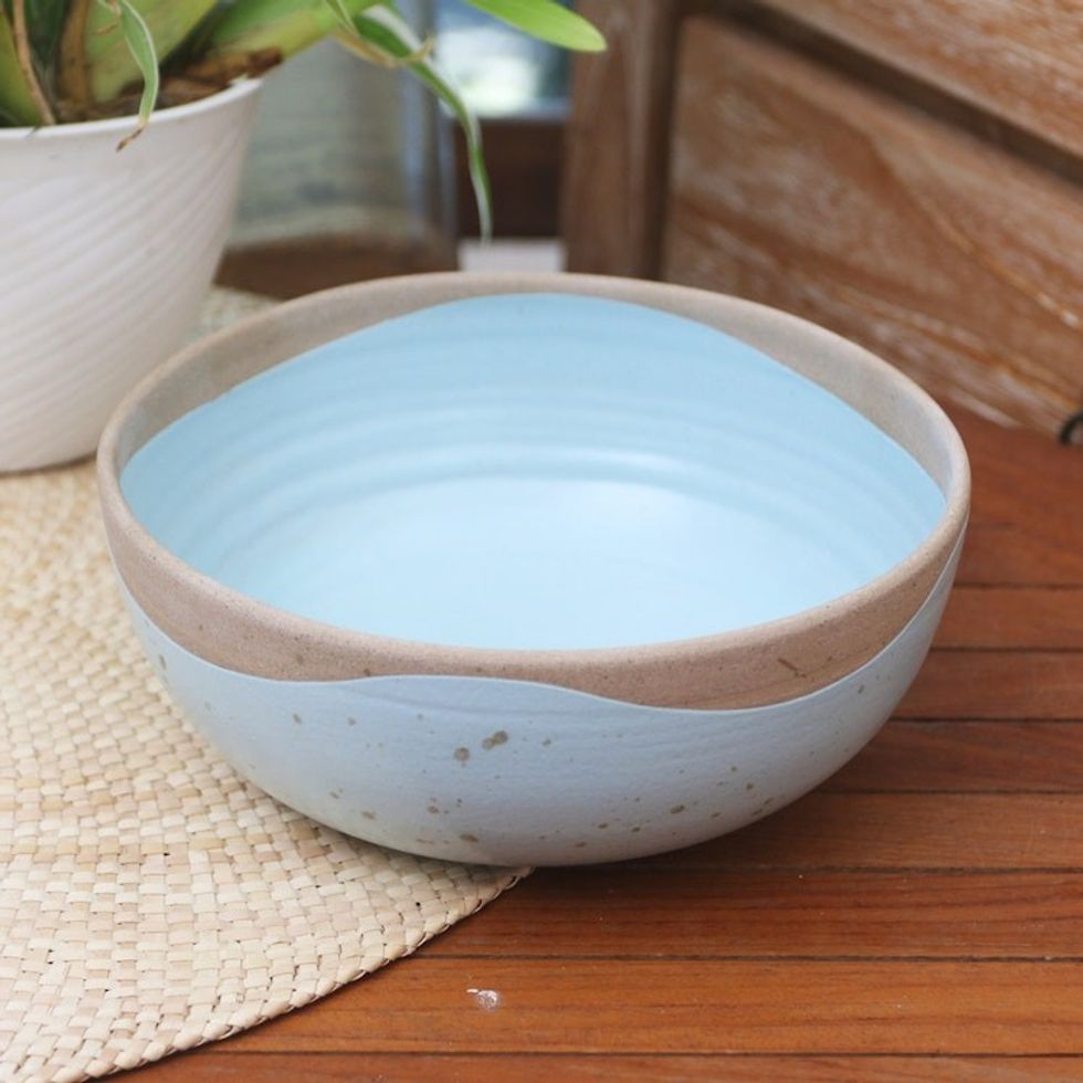 Artisan Crafted Ceramic Serving Bowl 'Blue Bounty'