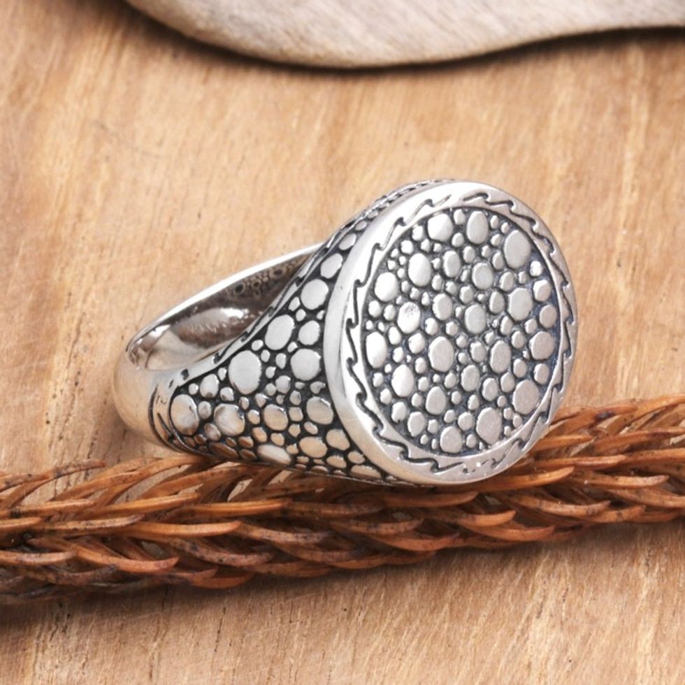 Traditional Bubble-Themed Sterling Silver Signet Ring 'Sea Signal'