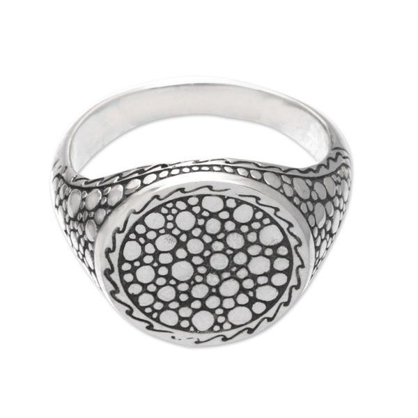 Alternate image for Traditional Bubble-Themed Sterling Silver Signet Ring Sea Signal