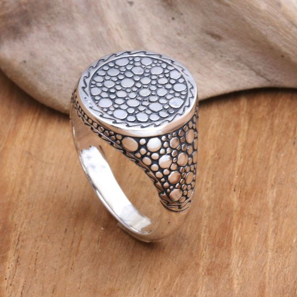 Alternate image for Traditional Bubble-Themed Sterling Silver Signet Ring Sea Signal