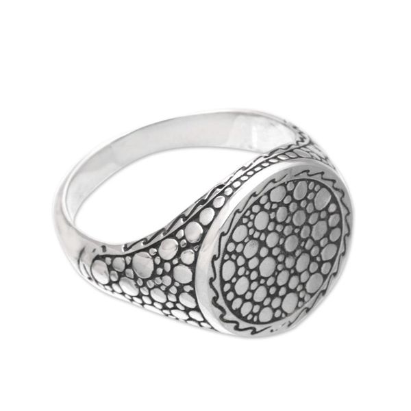 Alternate image for Traditional Bubble-Themed Sterling Silver Signet Ring Sea Signal