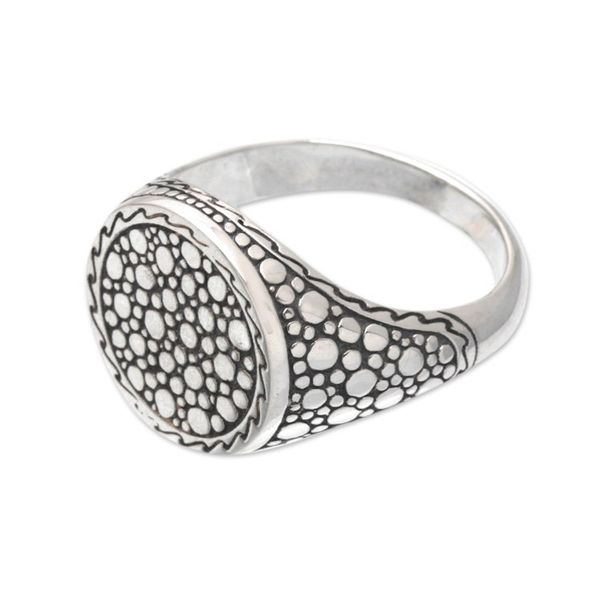 Alternate image for Traditional Bubble-Themed Sterling Silver Signet Ring Sea Signal