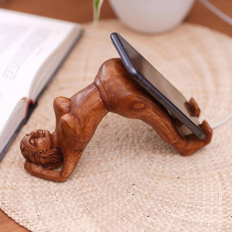 Hand Carved Phone Stand 'Morning Strength'