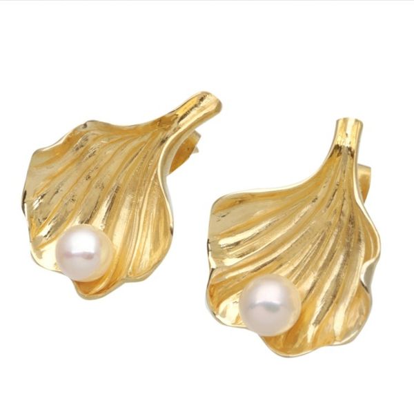 Alternate image for 18k Gold-Plated Seashell Drop Earrings with Cultured Pearls Marine Treasure
