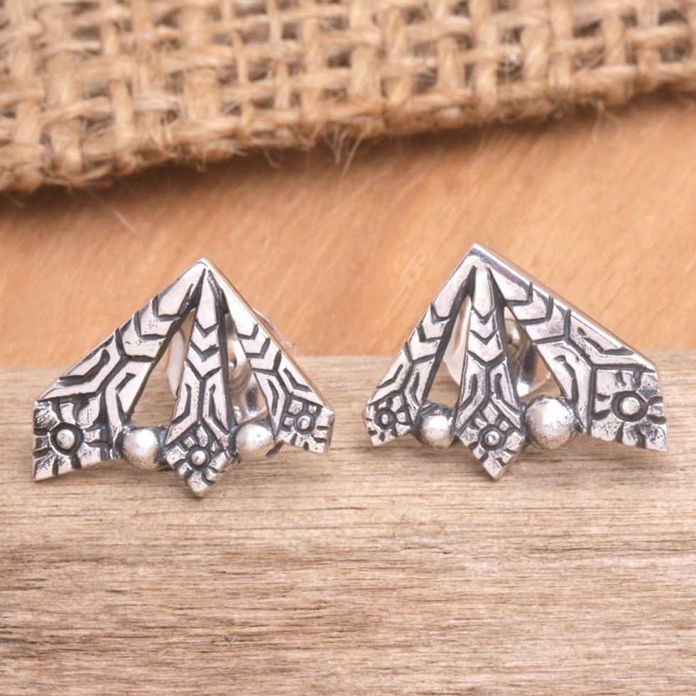 Sterling Silver Button Earrings with Butterfly Wings 'Butterfly Freedom'