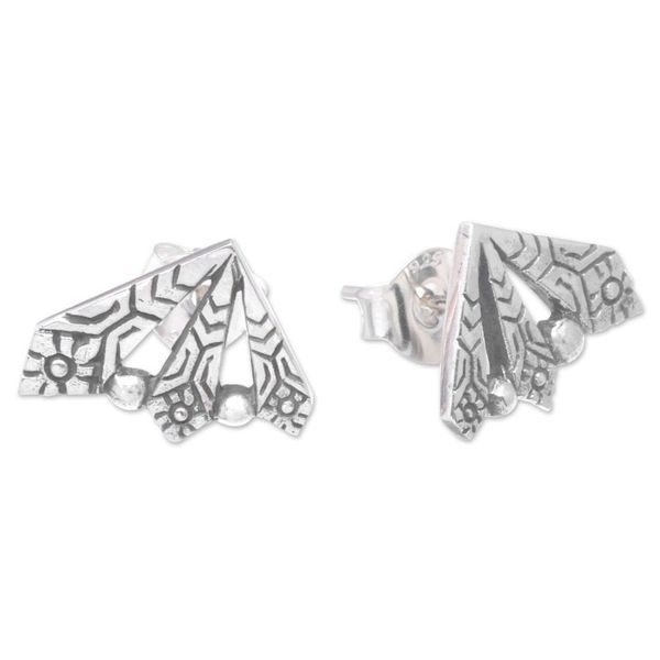 Alternate image for Sterling Silver Button Earrings with Butterfly Wings Butterfly Freedom