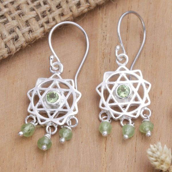 Alternate image for Chakra Themed Sterling Silver and Peridot Dangle Earrings Verdant Spring