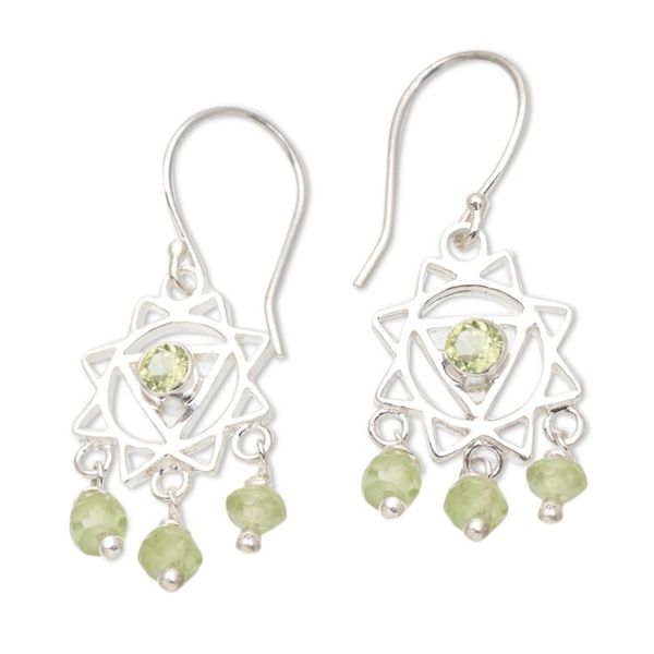Alternate image for Chakra Themed Sterling Silver and Peridot Dangle Earrings Verdant Spring
