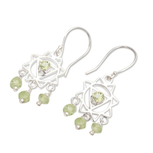 Alternate image for Chakra Themed Sterling Silver and Peridot Dangle Earrings Verdant Spring