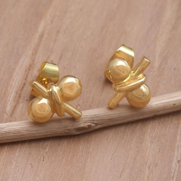 Alternate image for Stud Earrings in 18k Gold Plate Golden Ribbon
