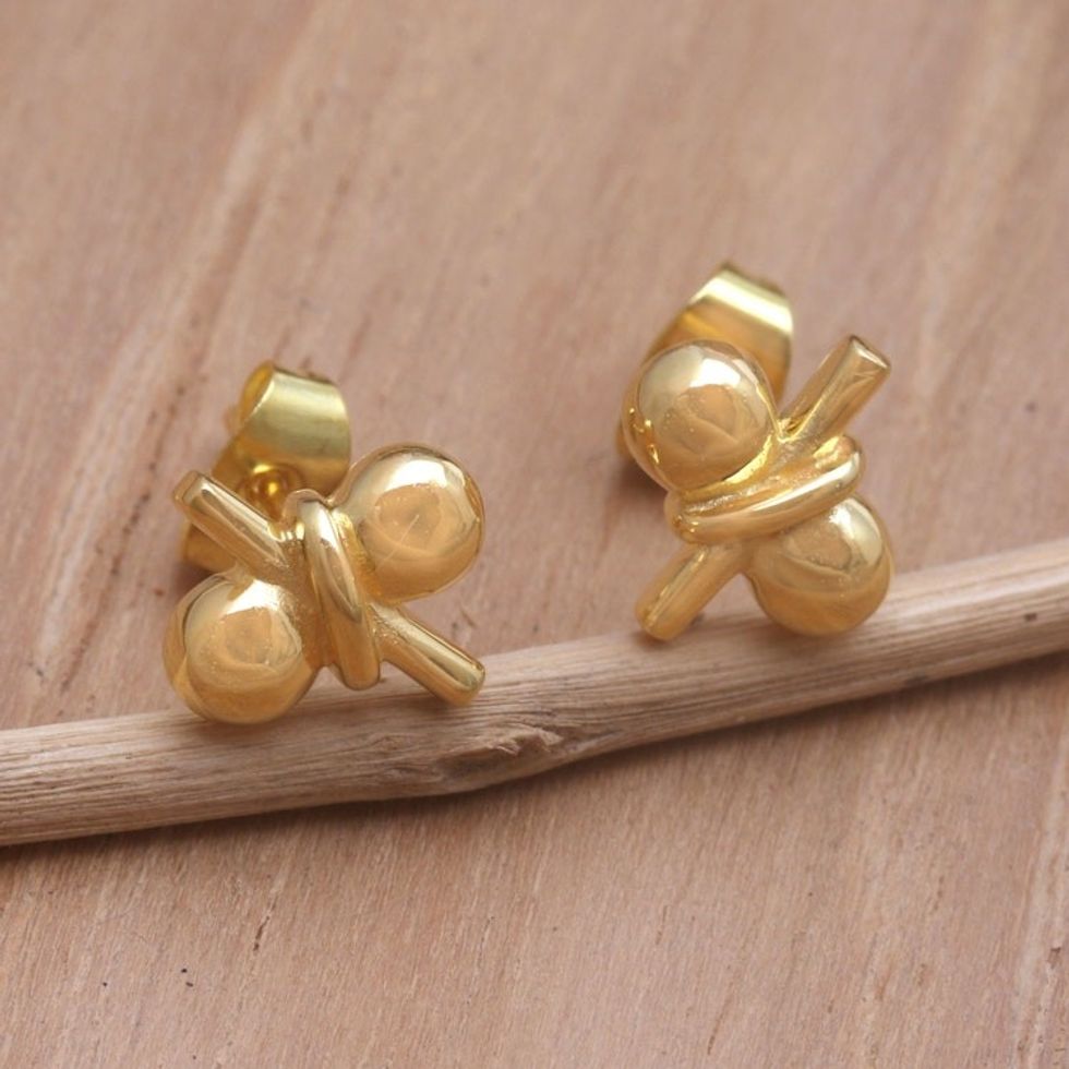 Stud Earrings in 18k Gold Plate 'Golden Ribbon'