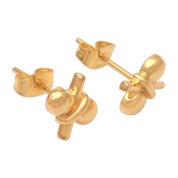 Alternate image for Stud Earrings in 18k Gold Plate Golden Ribbon
