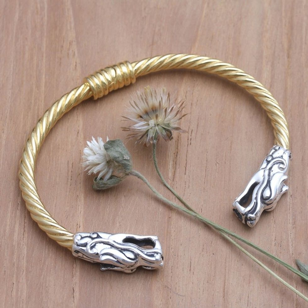 Men's Gold-Plated Sterling Silver Cuff Bracelet 'Dragon's Treasure'