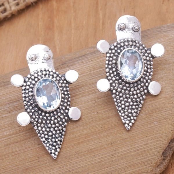 Alternate image for Sterling Silver Blue Topaz Tortoise Button Earrings Heavens Tortoise
