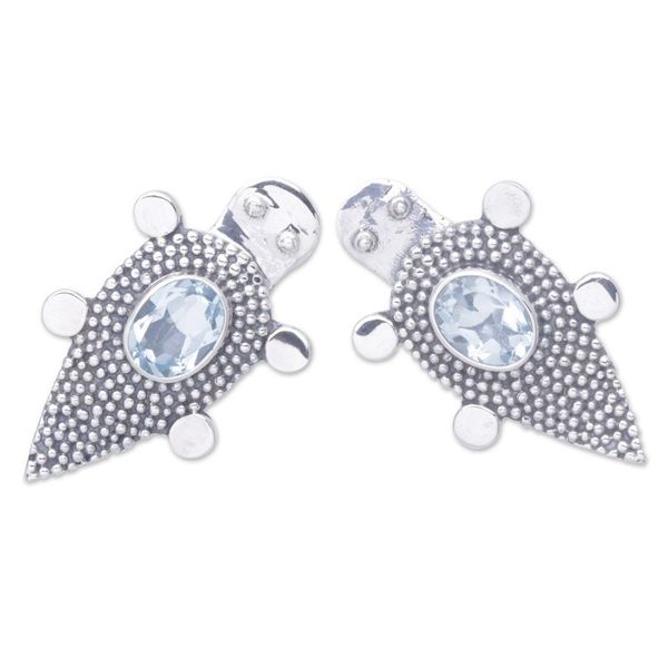 Alternate image for Sterling Silver Blue Topaz Tortoise Button Earrings Heavens Tortoise