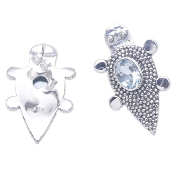 Alternate image for Sterling Silver Blue Topaz Tortoise Button Earrings Heavens Tortoise