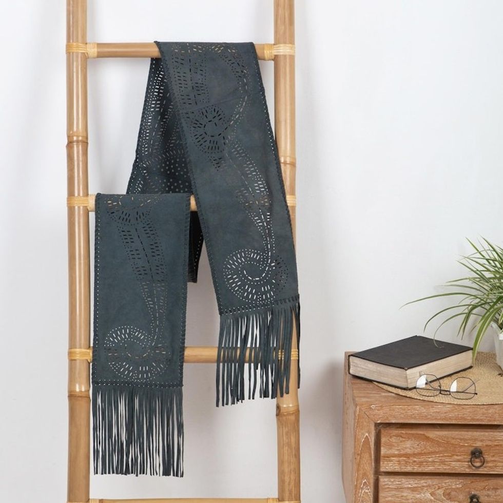 Grey Suede Leather Scarf from Bali 'Sophisticated Lady'