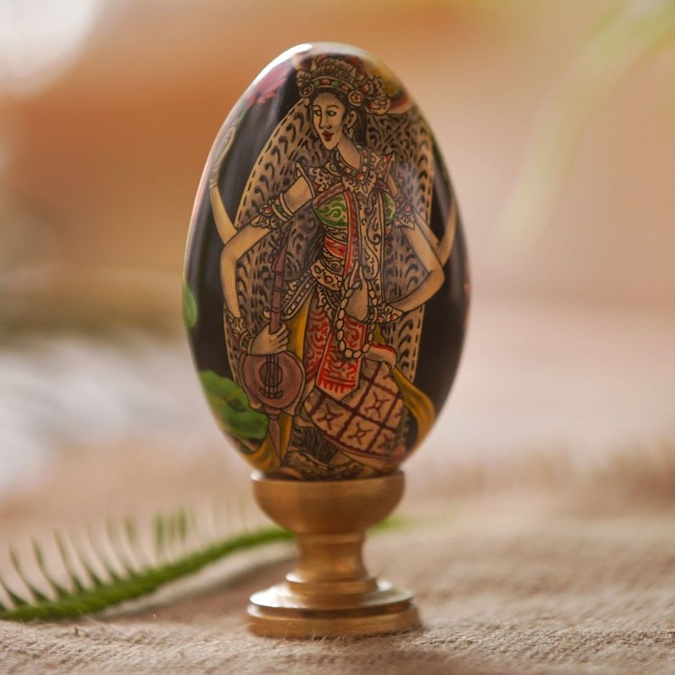 Hand-Painted Hindu Goddess Sculpture 'Sacred Saraswati'