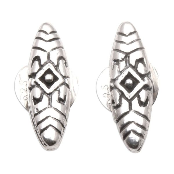 Alternate image for Hand Crafted Sterling Silver Drop Earrings Shield of Truth