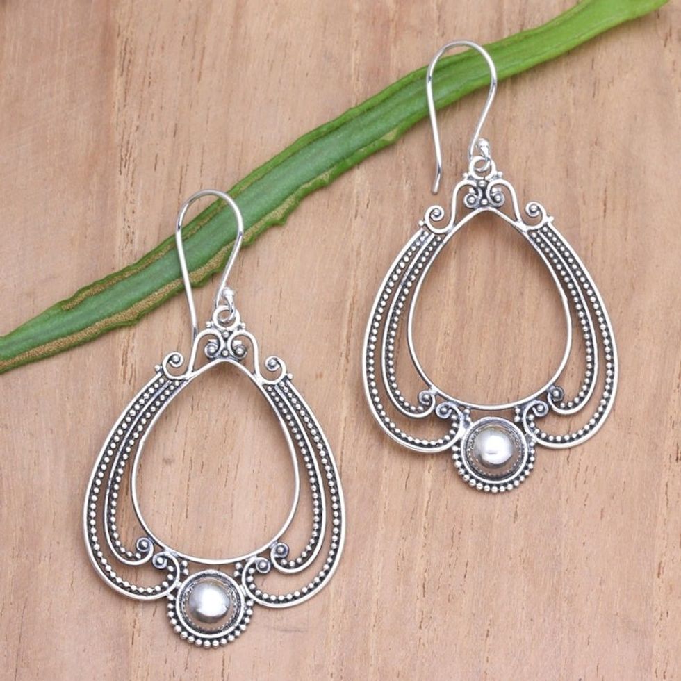 Handcrafted Balinese Sterling Silver Dangle Earrings 'Portrait Gallery'