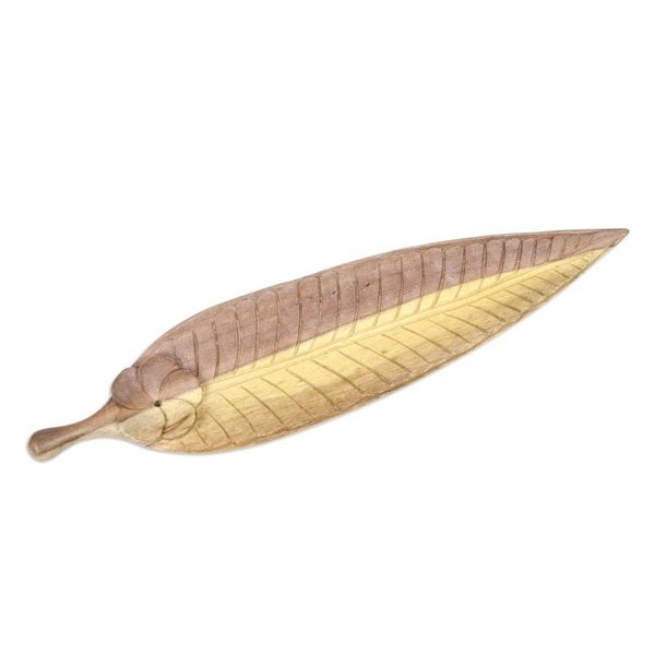 Alternate image for Hand-carved Leaf Incense Holder Made from Hibiscus Wood Jepun Leaf