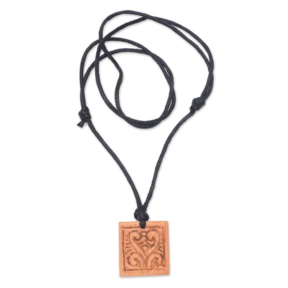 Men's Sawo Wood Pendant Necklace with Cotton Cord 'Courage Spirals'