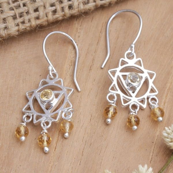 Alternate image for Chakra Themed Sterling Silver and Citrine Dangle Earrings Daybreak Sun
