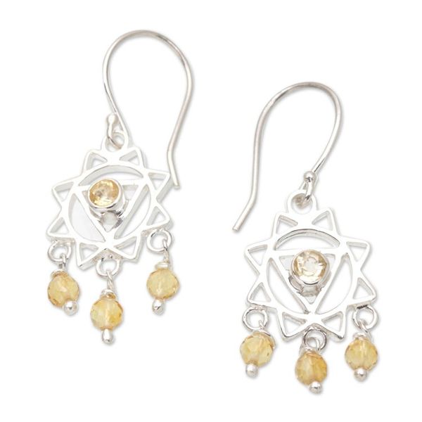 Alternate image for Chakra Themed Sterling Silver and Citrine Dangle Earrings Daybreak Sun
