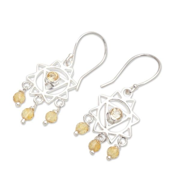 Alternate image for Chakra Themed Sterling Silver and Citrine Dangle Earrings Daybreak Sun