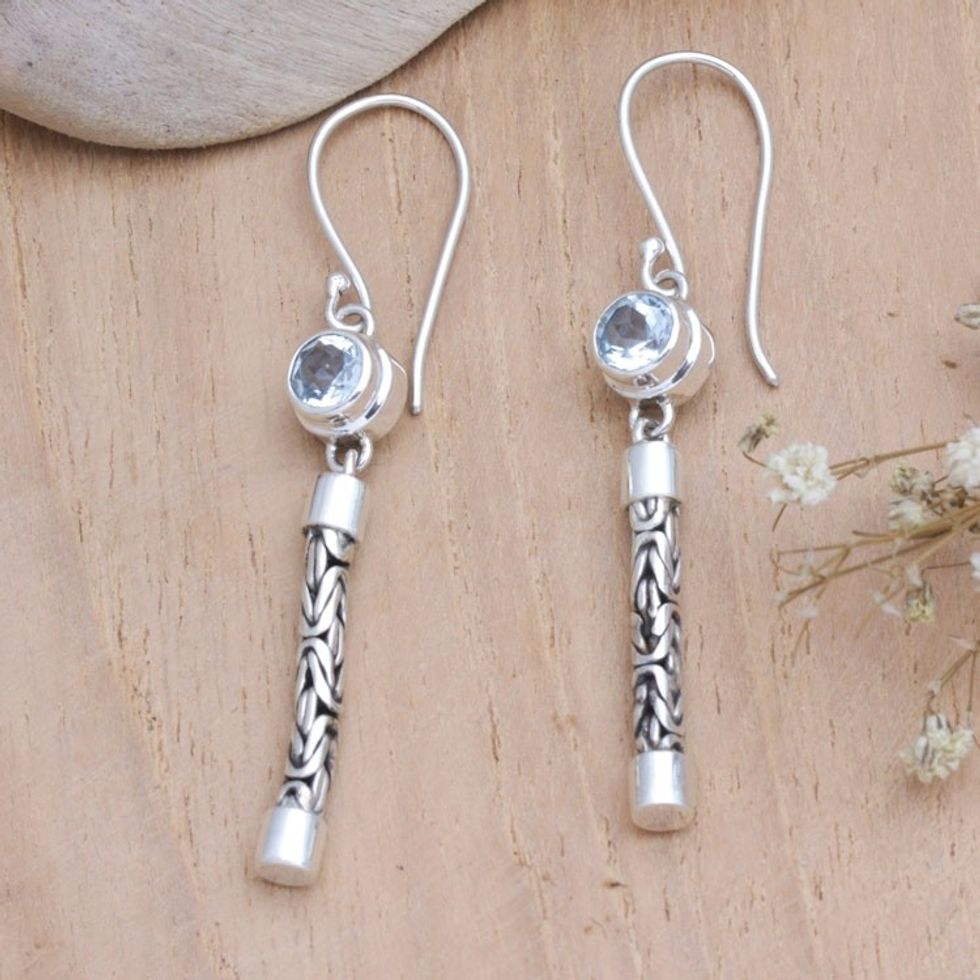 Faceted Blue Topaz Sterling Silver Dangle Earrings from Bali 'Serene Journey'