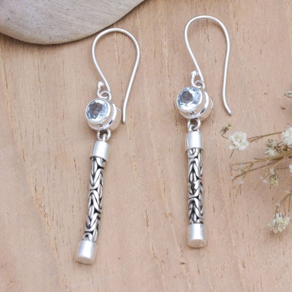 Alternate image for Faceted Blue Topaz Sterling Silver Dangle Earrings from Bali Serene Journey