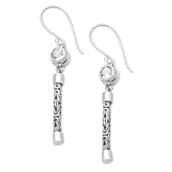 Alternate image for Faceted Blue Topaz Sterling Silver Dangle Earrings from Bali Serene Journey