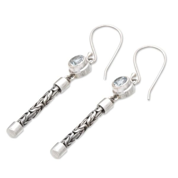 Alternate image for Faceted Blue Topaz Sterling Silver Dangle Earrings from Bali Serene Journey
