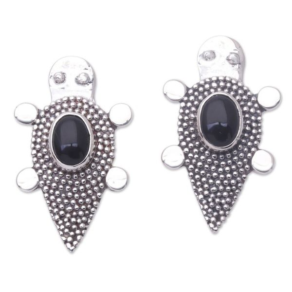 Alternate image for Sterling Silver Onyx Tortoise Button Earrings Heavens Black Tortoise