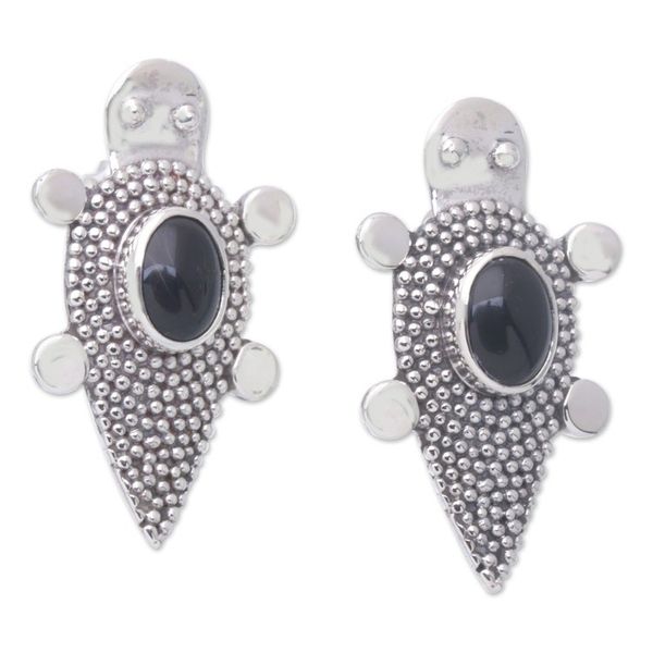 Alternate image for Sterling Silver Onyx Tortoise Button Earrings Heavens Black Tortoise