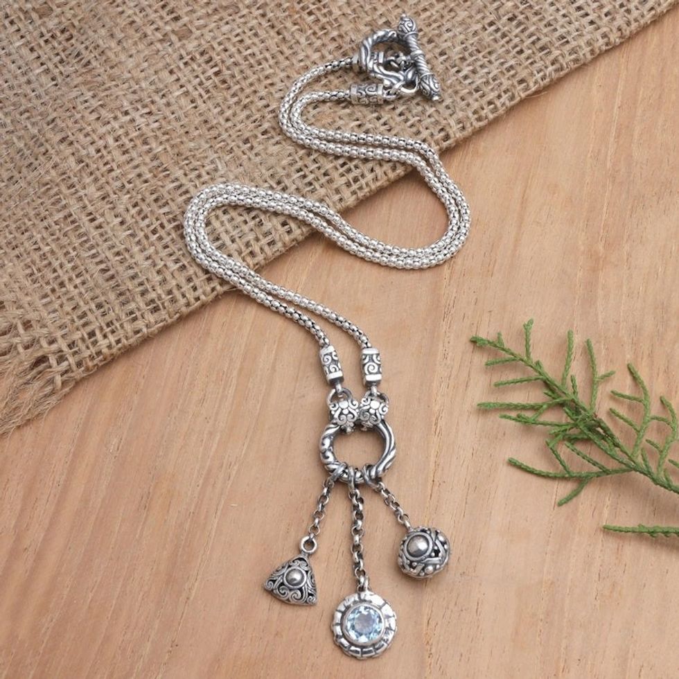 Sterling Silver and Blue Topaz Pendant Necklace 'Arctic Sun'