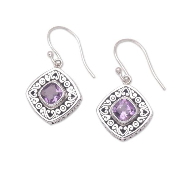 Alternate image for 925 Sterling Silver and Amethyst Dangle Earrings from Bali Stuck on You in Purple