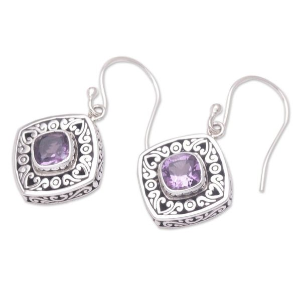Alternate image for 925 Sterling Silver and Amethyst Dangle Earrings from Bali Stuck on You in Purple