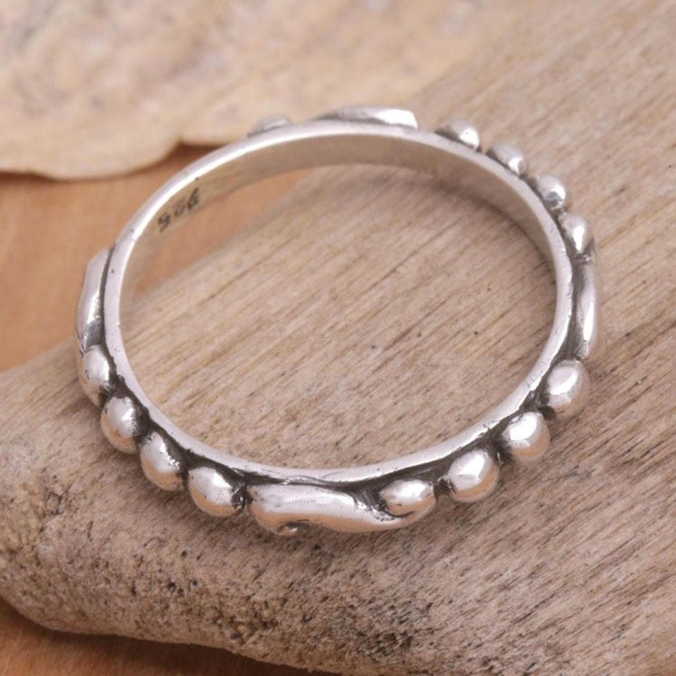 Sterling Silver Band Ring Crafted in Bali 'Sugar Orbs'