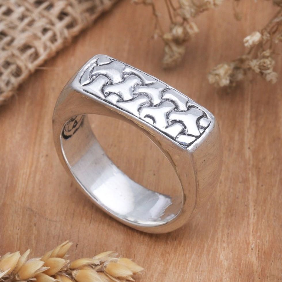 Men's Handcrafted Sterling Silver Signet Ring 'Point of No Return'
