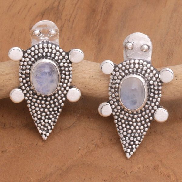 Alternate image for Sterling Silver Rainbow Moonstone Tortoise Button Earrings Heavens White Tortoise
