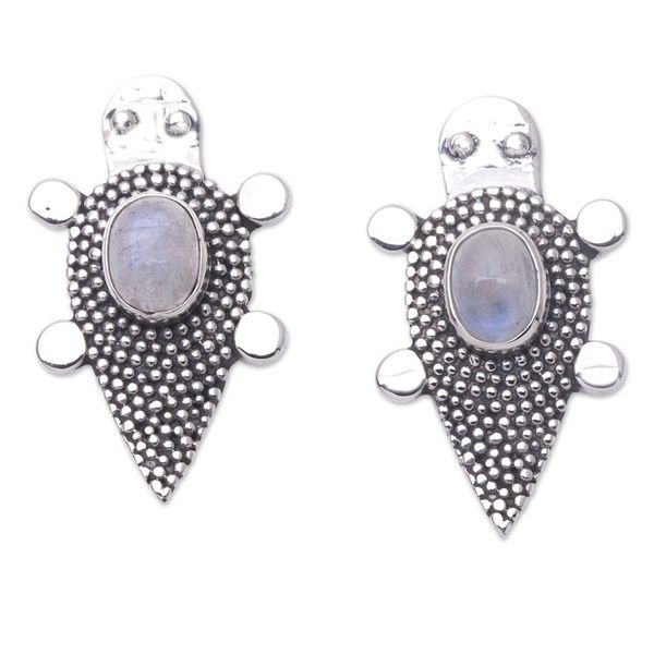 Alternate image for Sterling Silver Rainbow Moonstone Tortoise Button Earrings Heavens White Tortoise