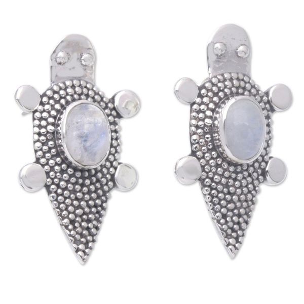 Alternate image for Sterling Silver Rainbow Moonstone Tortoise Button Earrings Heavens White Tortoise