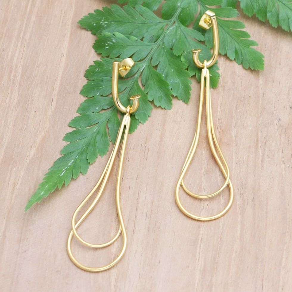 Handmade 18k Gold-plated Dangle Earrings from Indonesia 'Throw a Curve'